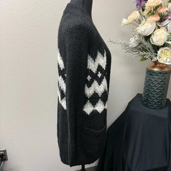 GAP Black Open Front Cardigan Sweater S | Argyle Knit Cozy Fall Winter Layer - Picture 4 of 7